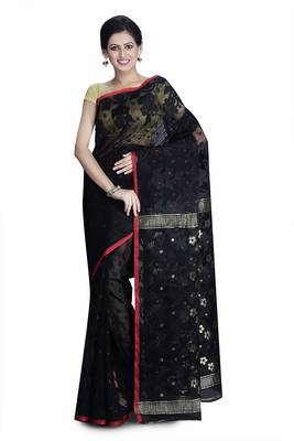 Black hand woven silk cotton saree  1