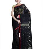 Black hand woven silk cotton saree 