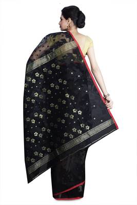 Black hand woven silk cotton saree  2