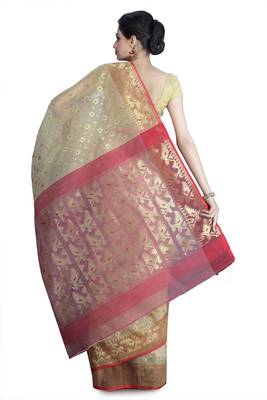 Golden hand woven silk cotton saree  2