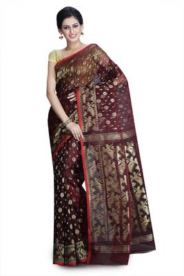Brown hand woven silk cotton saree  1