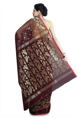 Brown hand woven silk cotton saree  2