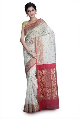 Off white hand woven silk cotton saree  1