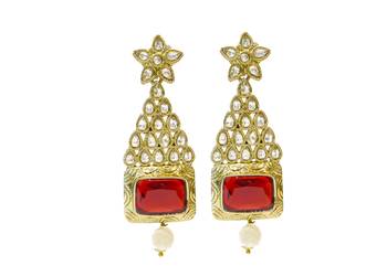 Red Cubic Zirconia Polki Earrings 1