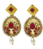 Ruby Cubic Zirconia Polki Earrings