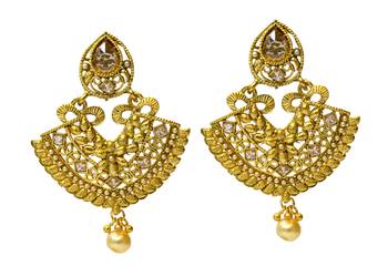 Golden Cubic Zirconia Polki Earrings 1