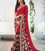 Green printed dupion saree with blouse