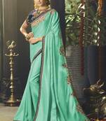 Sky Blue Embroidered Silk Blend Saree With Blouse
