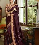 Maroon Embroidered Silk Blend Saree With Blouse