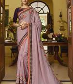 Light Violet Embroidered Silk Blend Saree With Blouse