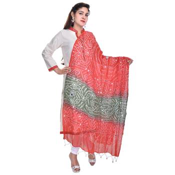 Orange Green Bandhej Hand Work Cotton Dupatta 2