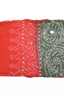 Orange Green Bandhej Hand Work Cotton Dupatta