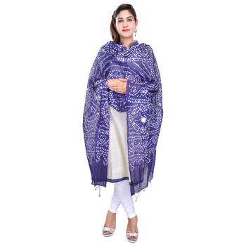 Blue Bandhej Cotton Hand Work Dupatta 1