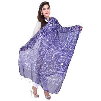 Blue Bandhej Cotton Hand Work Dupatta 2
