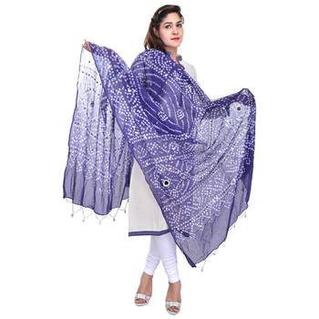 Blue Bandhej Cotton Hand Work Dupatta 3