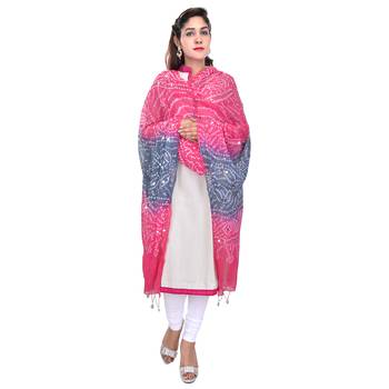 Pink Grey Bandhej Cotton Hand Work Dupatta 1