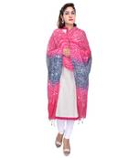 Pink Grey Bandhej Cotton Hand Work Dupatta
