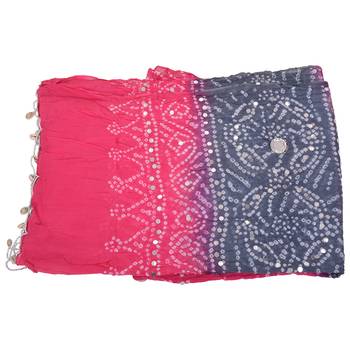 Pink Grey Bandhej Cotton Hand Work Dupatta 5