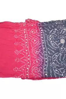 Pink Grey Bandhej Cotton Hand Work Dupatta