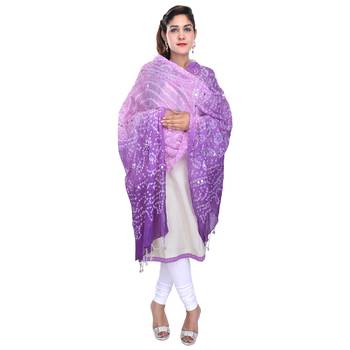 Purple Shaded Bandhej Cotton Hand Work Dupatta 1
