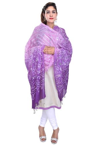 Purple Shaded Bandhej Cotton Hand Work Dupatta