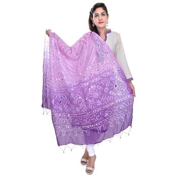 Purple Shaded Bandhej Cotton Hand Work Dupatta 2