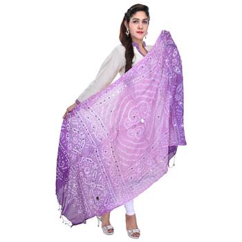 Purple Shaded Bandhej Cotton Hand Work Dupatta 3
