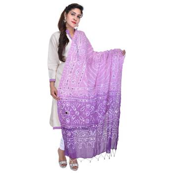 Purple Shaded Bandhej Cotton Hand Work Dupatta 4