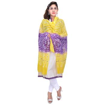 Yellow Purple Bandhej Cotton Hand Work Dupatta 1