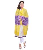 Yellow Purple Bandhej Cotton Hand Work Dupatta