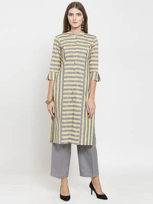 Yellow woven cotton kurti with trouser 1