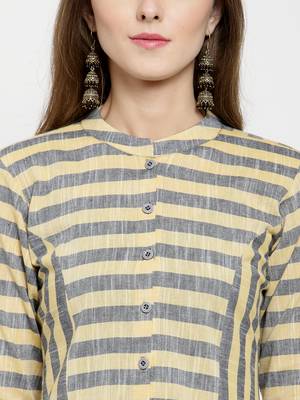 Yellow woven cotton kurti with trouser 2