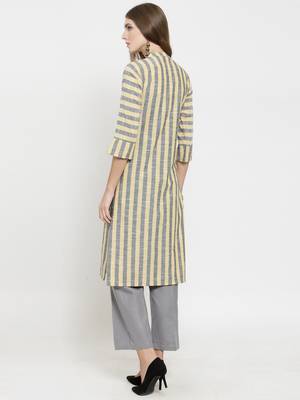 Yellow woven cotton kurti with trouser 3