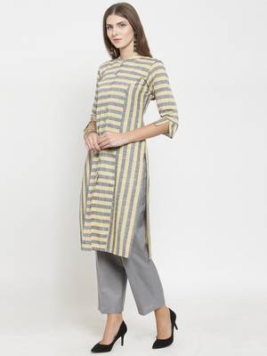 Yellow woven cotton kurti with trouser 4