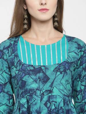 Turquoise woven rayon kurti with trouser 2