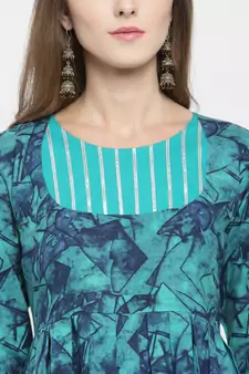 Turquoise woven rayon kurti with trouser