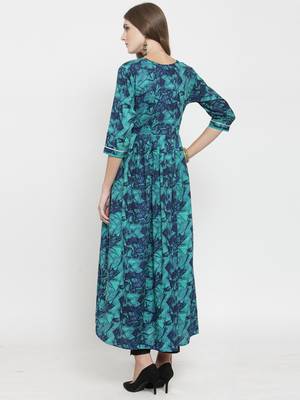 Turquoise woven rayon kurti with trouser 3
