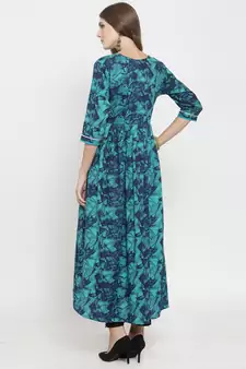 Turquoise woven rayon kurti with trouser