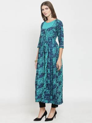 Turquoise woven rayon kurti with trouser 4