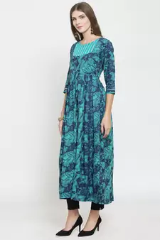 Turquoise woven rayon kurti with trouser