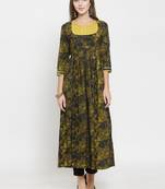 Indibelle Mustard woven rayon kurti with trouser