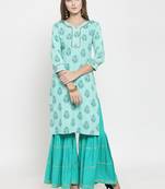 Indibelle Turquoise woven rayon kurti with sharara
