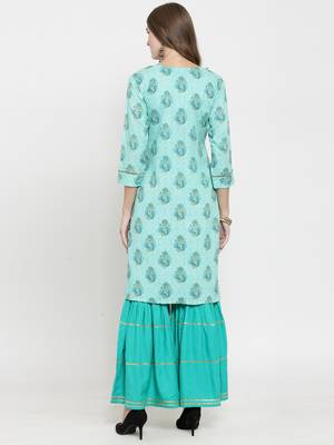 Indibelle Turquoise woven rayon kurti with sharara 3