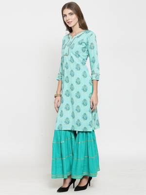 Indibelle Turquoise woven rayon kurti with sharara 4