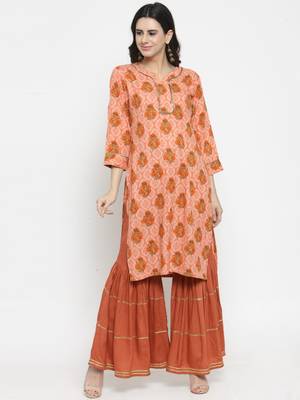 Peach woven rayon kurti with Sharara 1