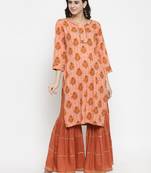 Indibelle Peach woven rayon kurti with Sharara