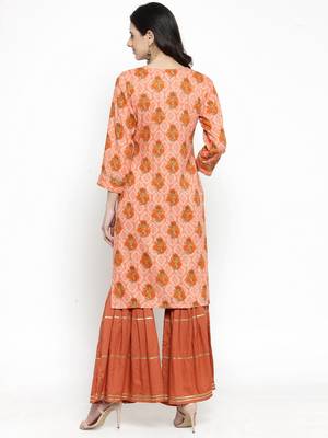 Peach woven rayon kurti with Sharara 3