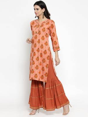 Peach woven rayon kurti with Sharara 4