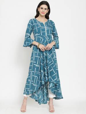 Indibelle Teal woven rayon kurti with trouser 1