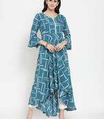 Indibelle Teal woven rayon kurti with trouser